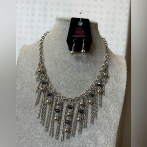 Paparazzi Silver and Black Beaded Necklace Set